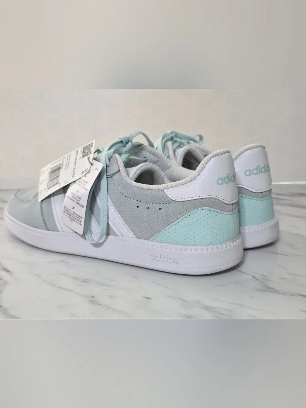 adidas Women’s Mint Green and White Court-Style Sneakers